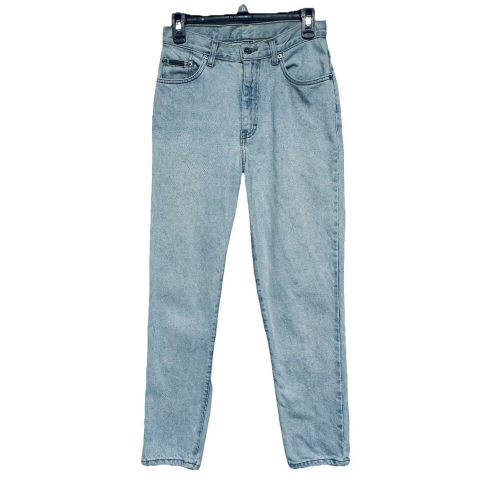 VTG Calvin Klein Hi Rise Jeans Stonewash Leather Patch USA Women's Size 6 x 30